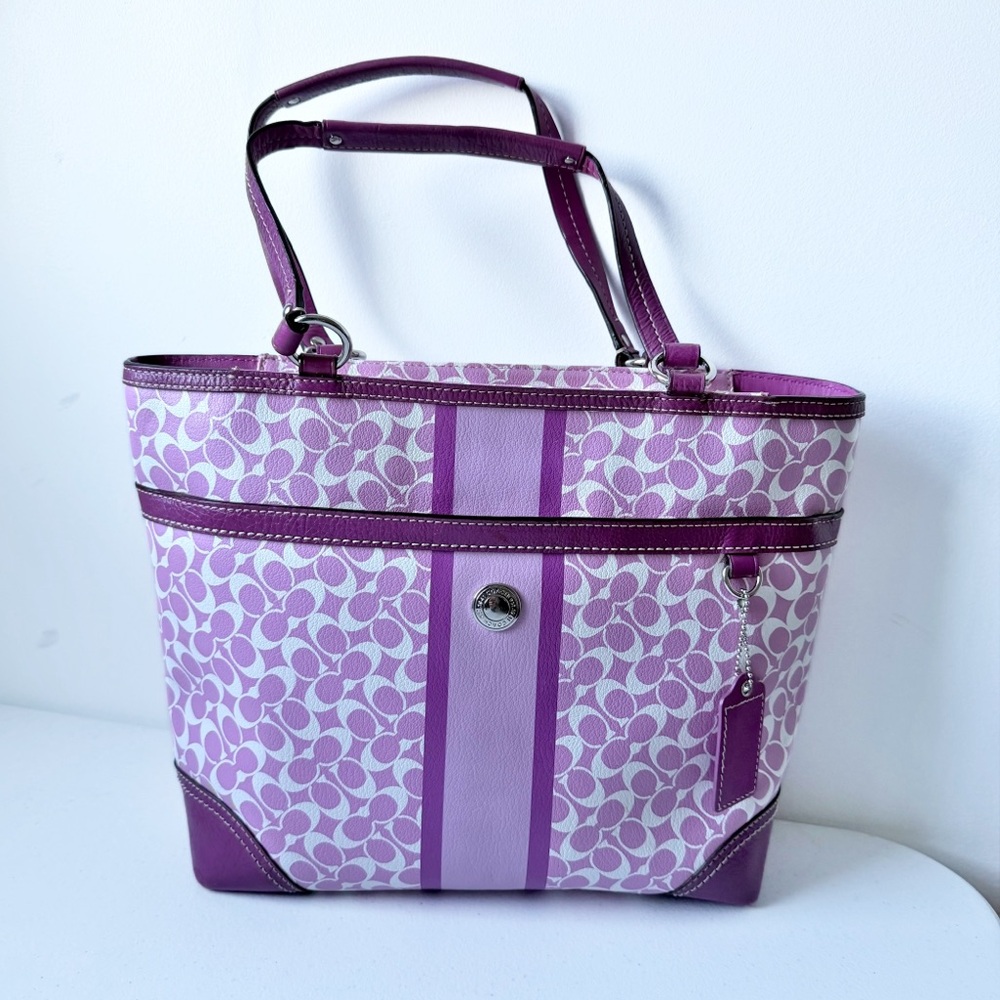 COACH | Heritage Chelsea Signature Logo Tote Bag Purse Purple Pink White F15137 - Picture 16 of 16
